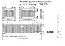 Mocowania grzejnika Plain ART od wysokości 300mm dla typu 11 - PA2205002000